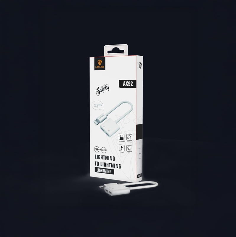 Lenyes AX92 Lightning to Lightning 2in1 Şarj ve Kulaklık Dönüştürücü Adaptör - 7