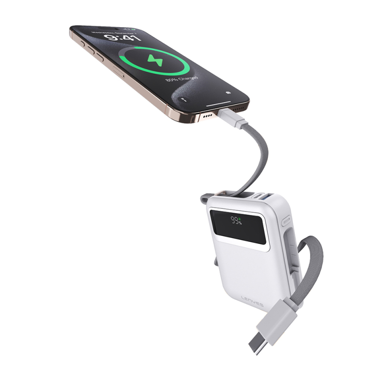 Lenyes C03-A Dijital LED Göstergeli Type-C ve Lightning Kablolu Powerbank 45W 20.000mAh - 4