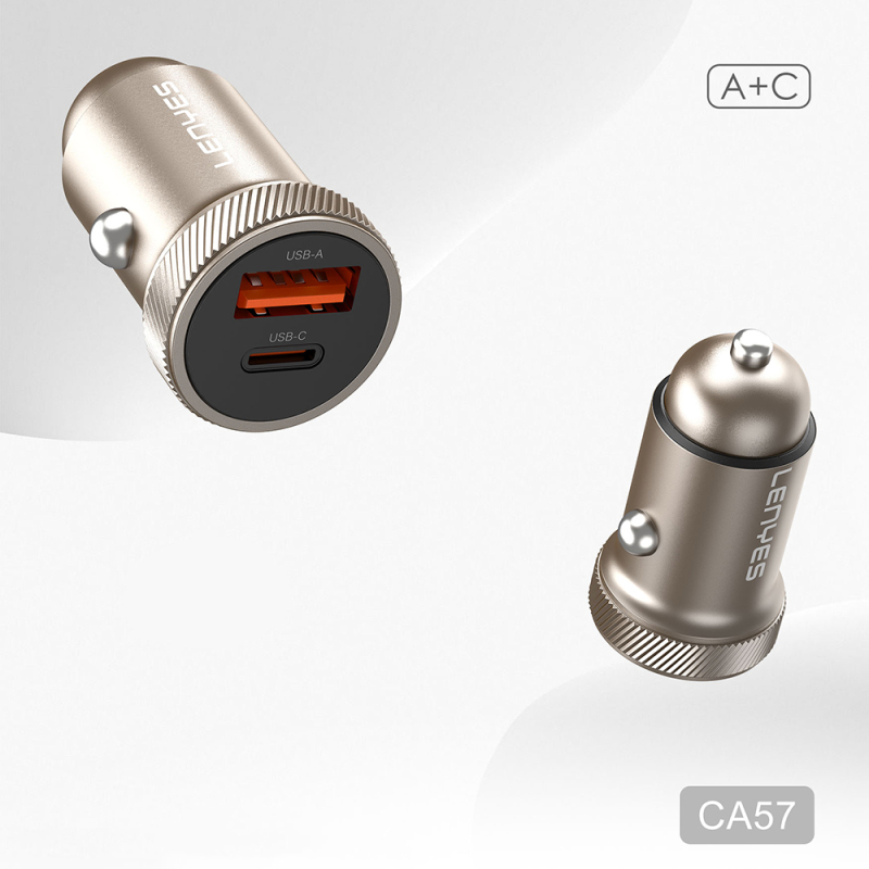 Lenyes CA57 Fast Charging Dual Type-C + USB-A Port Mini Car Charger 30W - 3