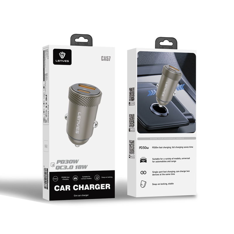 Lenyes CA57 Fast Charging Dual Type-C + USB-A Port Mini Car Charger 30W - 9