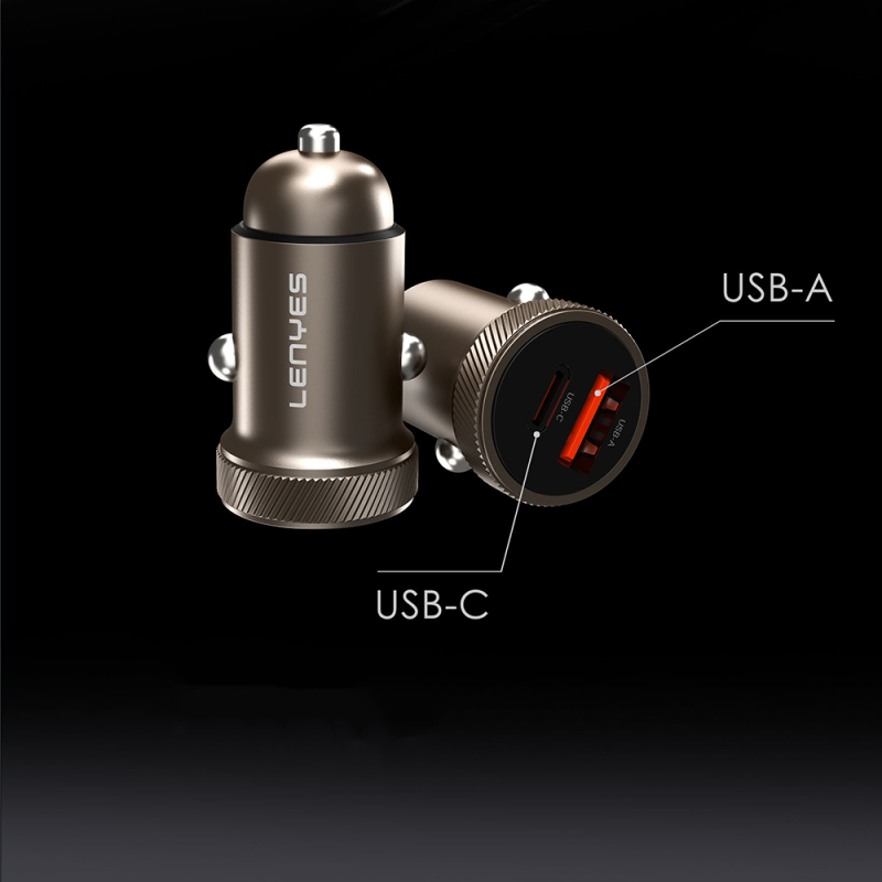 Lenyes CA57 Fast Charging Dual Type-C + USB-A Port Mini Car Charger 30W - 4