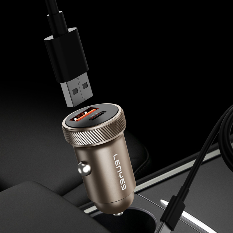 Lenyes CA57 Fast Charging Dual Type-C + USB-A Port Mini Car Charger 30W - 8