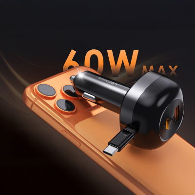 Lenyes CA59 Type-C Kablolu Hızlı Şarj Özellikli Type-C + USB-A Portlu Araç Şarj Aleti PD 60W - 5