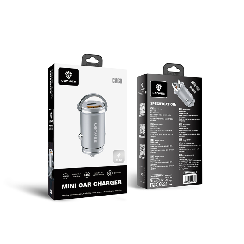 Lenyes CA60 Fast Charging Dual Type-C + USB-A Port Mini Car Charger PD 45W - 7