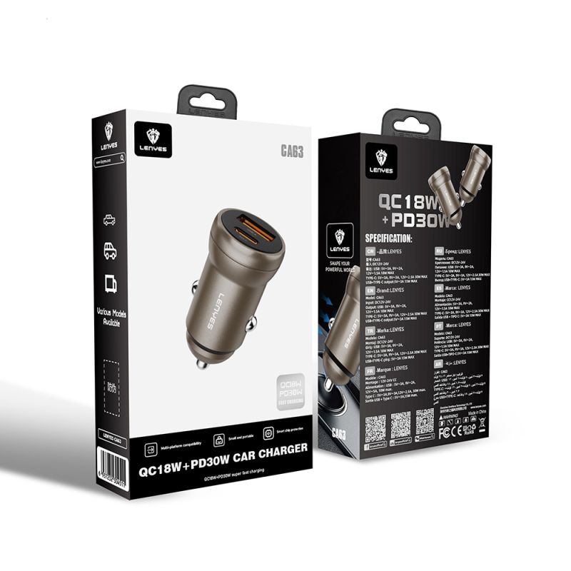 Lenyes CA63 Fast Charging Dual USB-A + Type-C Port PD Car Charger 30W - 7