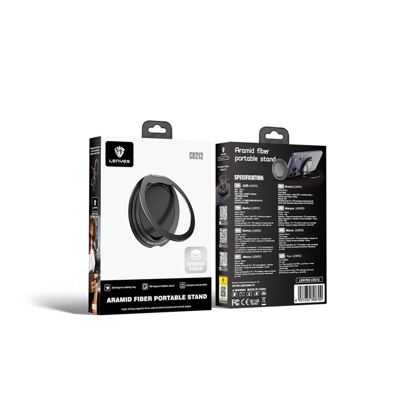 Lenyes CR212 Aramid Fiber 360 Derece Dönebilen Magnetik Ring Stand Telefon Tutucu - 5