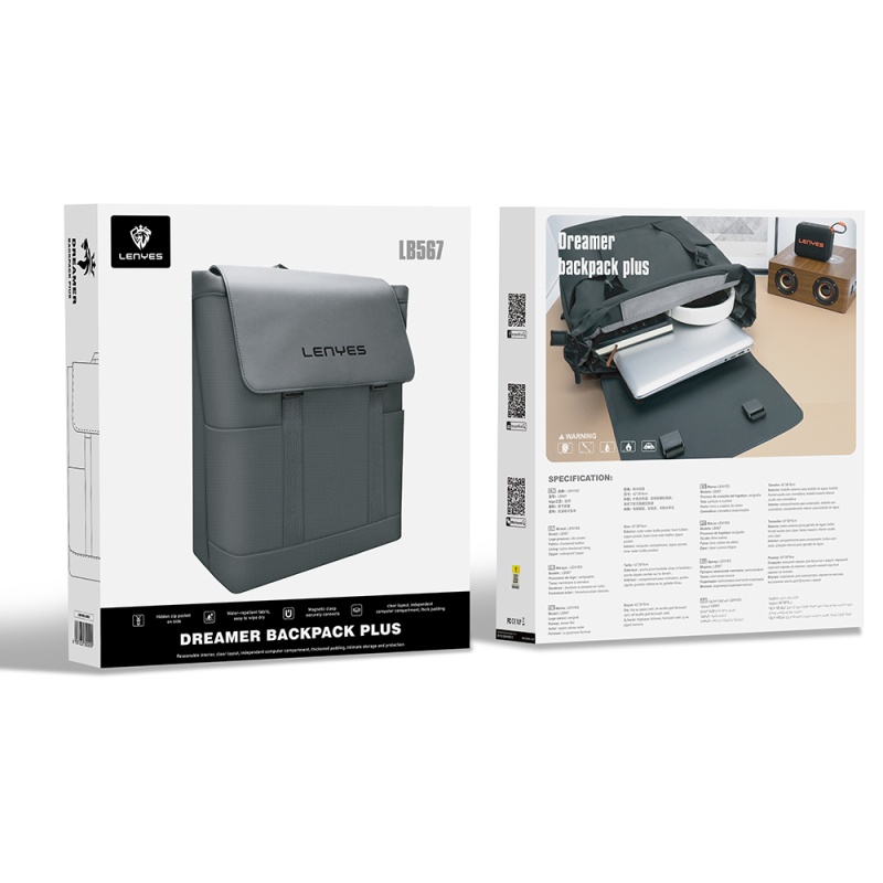 Lenyes LB566 Dreamer Backpack Serisi Su Geçirmez Deri Tasarımlı Omuz Askılı Sırt Çantası - 7