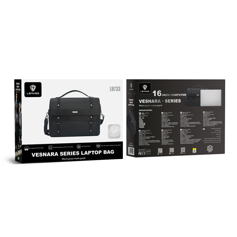 Lenyes LB733 Vesnara Serisi Parmak İzi Kilitli Su Geçirmez 16 inç Laptop Çantası - 7