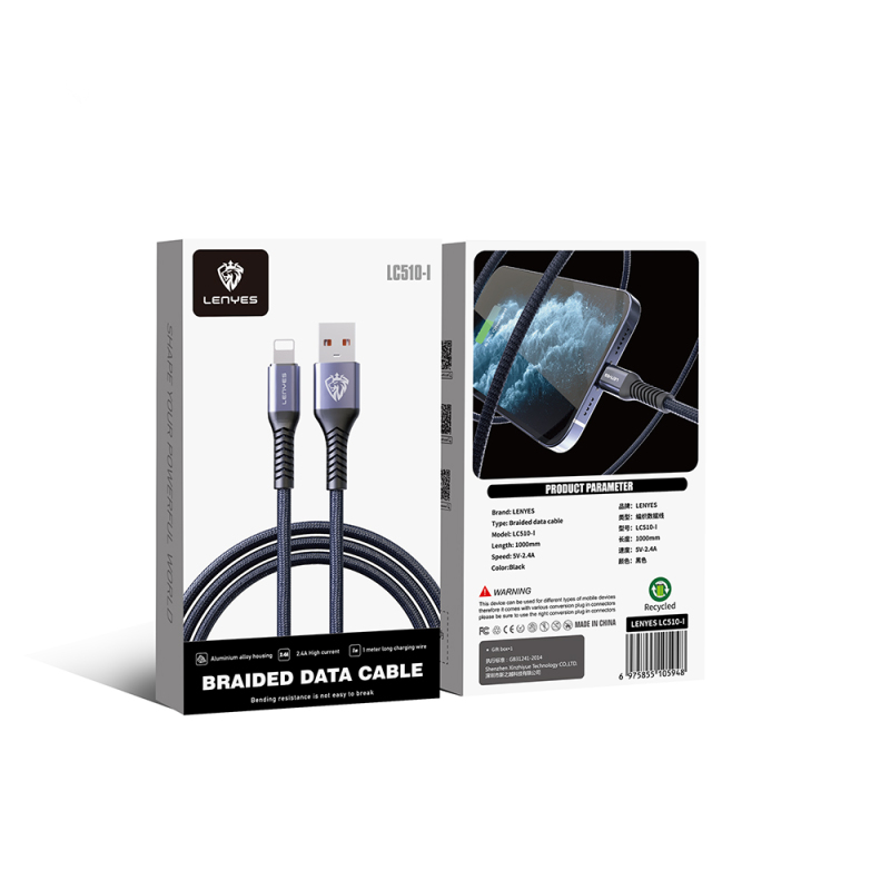 Lenyes LC510 USB-A to Lightning 2.4A Örgü Tasarımlı Hızlı Şarj Özellikli Data ve Şarj Kablosu 1M - 3