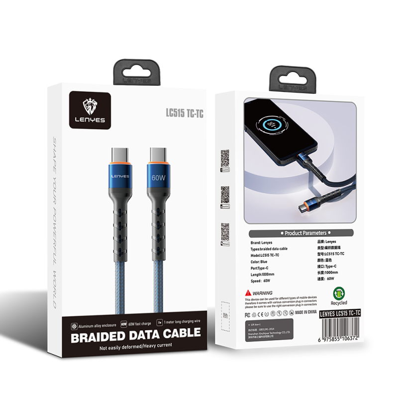 Lenyes LC515 Type-C to Type-C Fast Charging Braided Data and Charging Cable 60W 1M - 3
