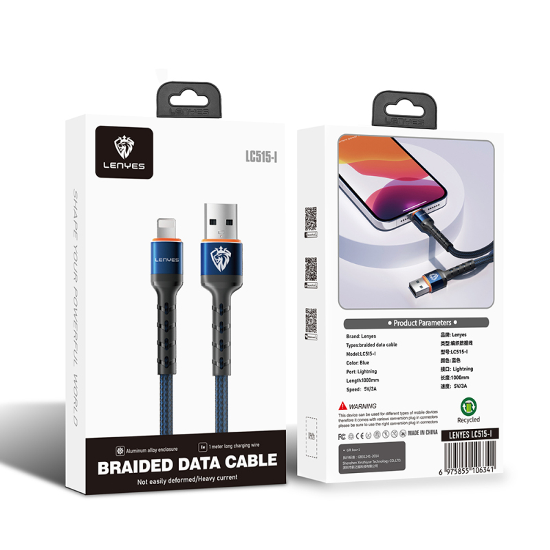 Lenyes LC515 USB-A to Lightning Hızlı Şarj Özellikli Örgülü Data ve Şarj Kablosu 3A 1M - 5
