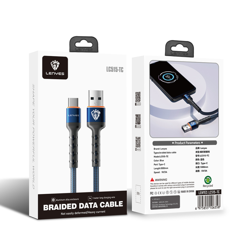 Lenyes LC515 USB-A to Type-C Hızlı Şarj Özellikli Örgülü Data ve Şarj Kablosu 3A 1M - 3