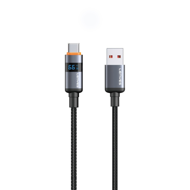 Lenyes LC529 USB-A to Type-C LED Dijital Göstergeli Hızlı Şarj Özellikli Data ve Şarj Kablosu 66W 1M - 1