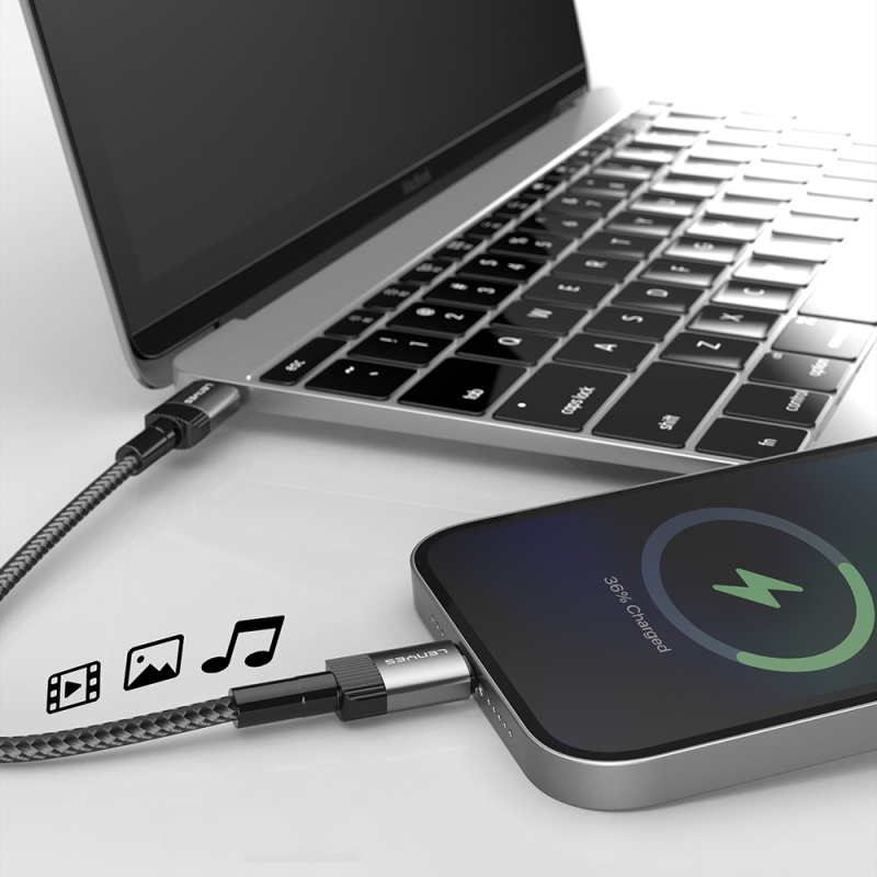 Lenyes LC546 Type-C to Lightning Örgü Tasarımlı Hızlı Şarj Özellikli Data ve Şarj Kablosu 27W 1M - 7
