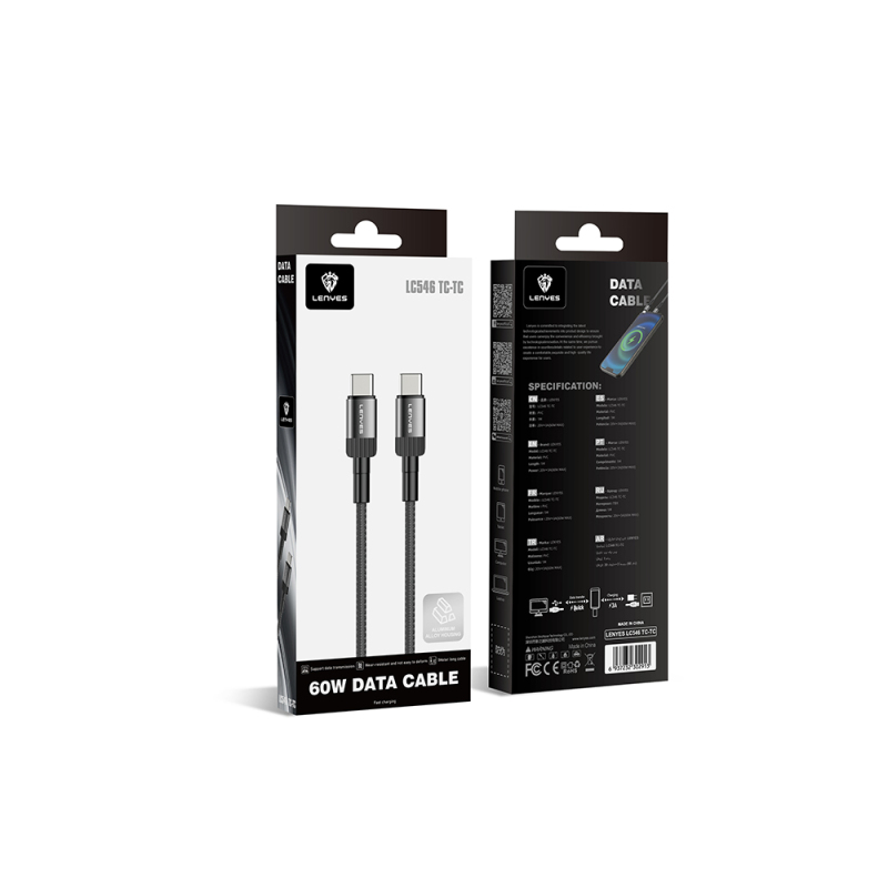 Lenyes LC546 Type-C to Type-C Örgü Tasarımlı Hızlı Şarj Özellikli Data ve Şarj Kablosu 60W 1M - 6