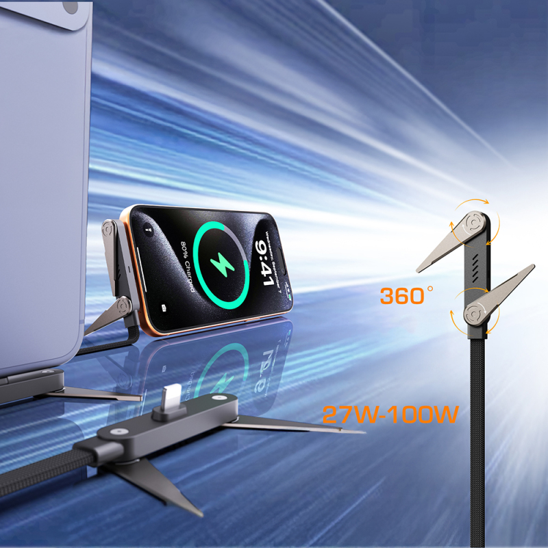 Lenyes LC553 Type-C to Type-C Stand Cable with E-Mark Smart Chip, 100W, 1M - 4