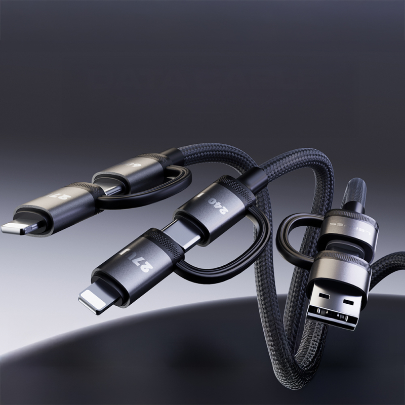 Lenyes LC557 4in1 USB-A - Type-C + Type-C to Lightning E-Mark Smart Çipli Data ve Şarj Kablosu 240W 1M - 3