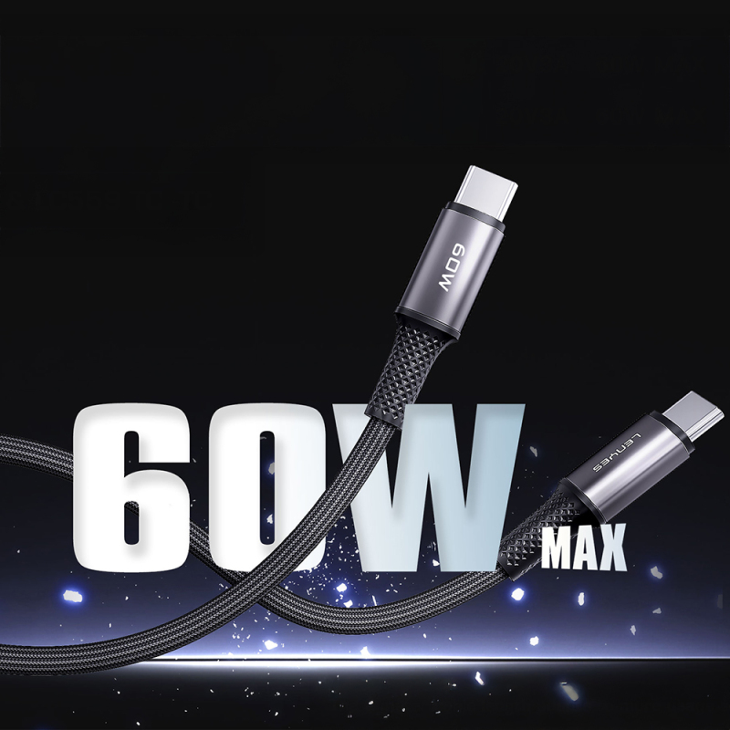 Lenyes LC560 Type-C to Type-C Örgü Tasarımlı Hızlı Şarj Özellikli Data ve Şarj Kablosu 60W 2M - 3