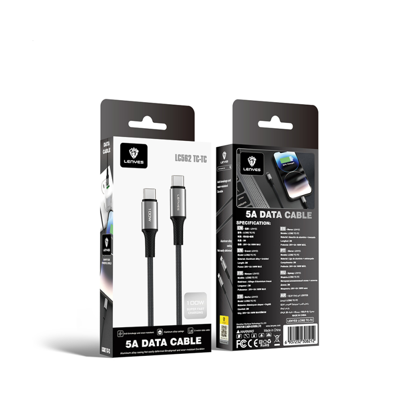Lenyes LC562 Type-C to Type-C PD Braided Fast Charging Data and Charging Cable 100W 2M - 2
