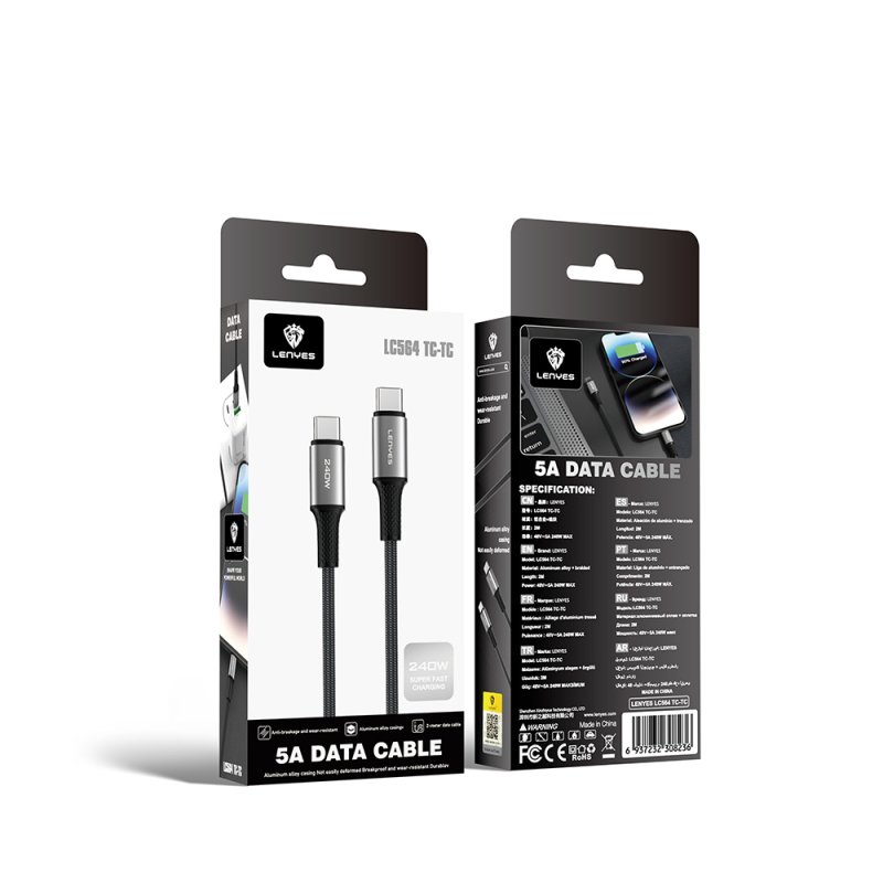 Lenyes LC564 Type-C to Type-C PD Braided Fast Charging Data and Charging Cable 240W 2M - 2