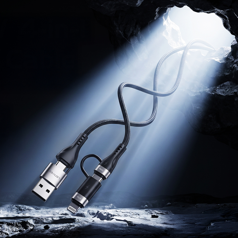 Lenyes LC568 4in1 USB-A - Type-C + Type-C to Lightning Data ve Şarj Kablosu 100W 1M - 2