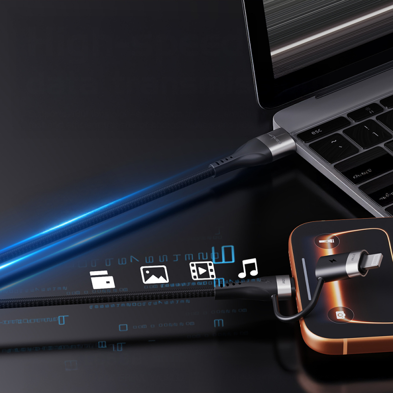 Lenyes LC568 4in1 USB-A - Type-C + Type-C to Lightning Data ve Şarj Kablosu 100W 1M - 4