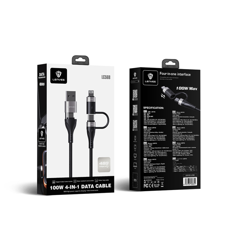 Lenyes LC568 4in1 USB-A - Type-C + Type-C to Lightning Data ve Şarj Kablosu 100W 1M - 6