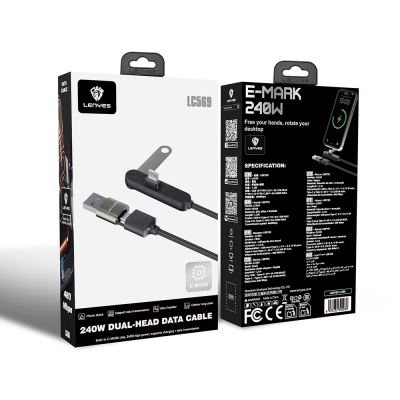 Lenyes LC569 2in1 USB-A - Type-C + Type-C Standlı Data ve Şarj Kablosu 240W 1.2M - 7