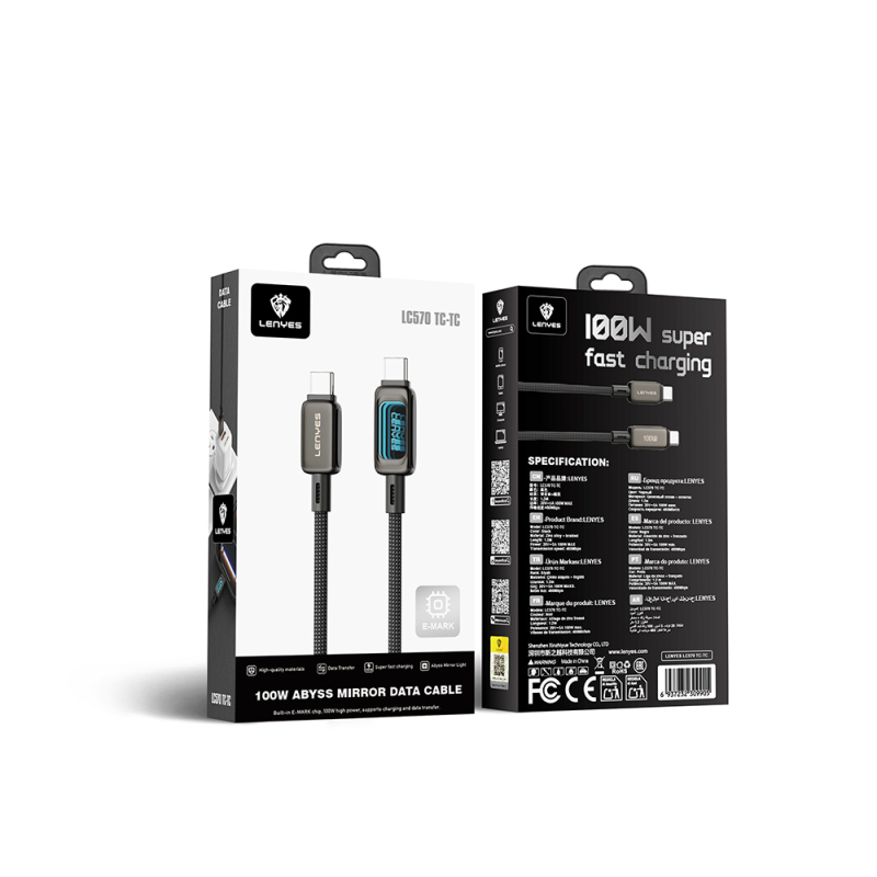 Lenyes LC570 Abyss Mirror Type-C to Type-C Data ve Şarj Kablosu 100W 1.2M - 4