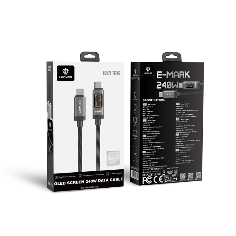 Lenyes LC571 Type-C to Type-C Data and Charging Cable with OLED Digital Display, 240W, 1.2M - 6