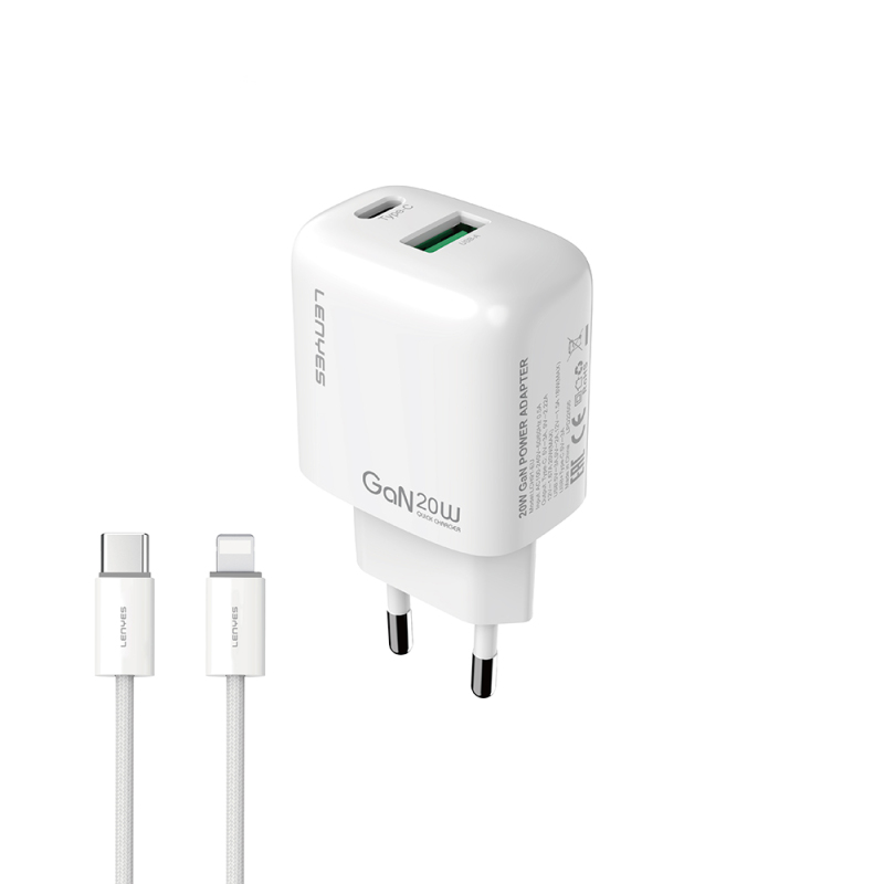Lenyes LCH91-TC-L Type-C to Lightning GaN Teknolojili PD ve USB Hızlı Şarj Özellikli Şarj Seti 20W - 1
