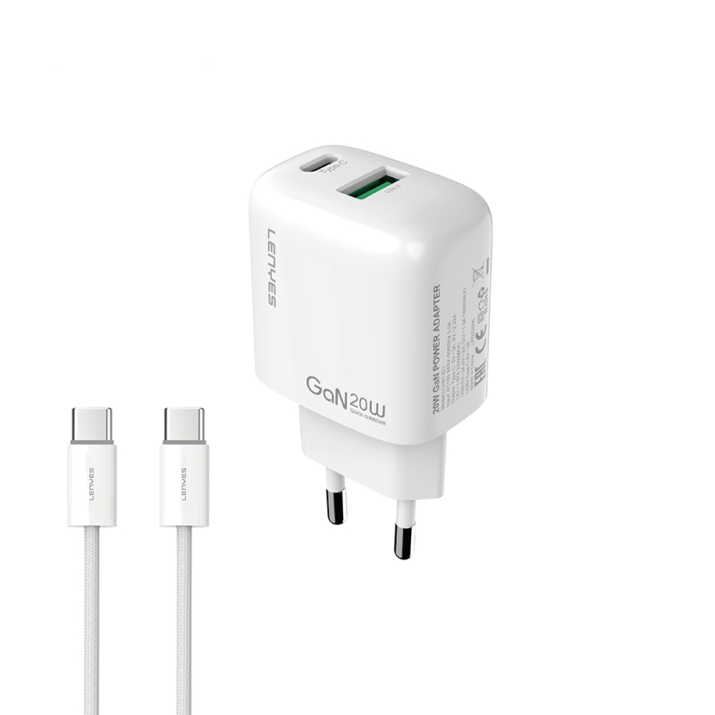 Lenyes LCH91-TC-TC Type-C to Type-C GaN Teknolojili PD ve USB Hızlı Şarj Özellikli Şarj Seti 20W - 1