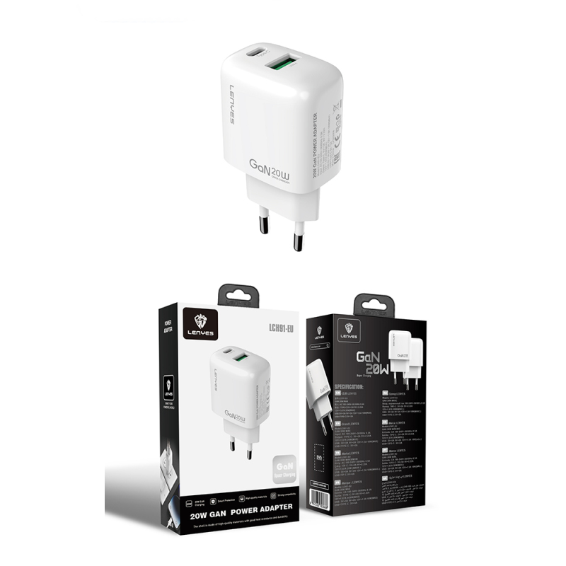 Lenyes LCH91 Type-C ve USB GaN Teknolojili PD Hızlı Şarj Özellikli Şarj Başlığı 20W - 8