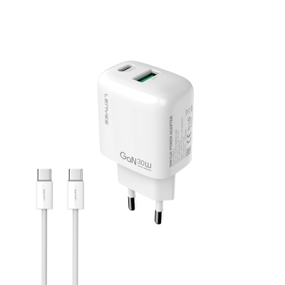 Lenyes LCH93-TC-TC Type-C to Type-C GaN Teknolojili PD ve USB Hızlı Şarj Özellikli Şarj Seti 30W - 1