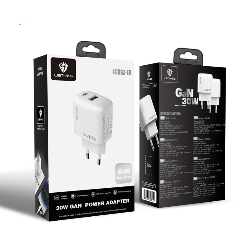 Lenyes LCH93 Type-C ve USB GaN Teknolojili PD Hızlı Şarj Özellikli Şarj Başlığı 30W - 9