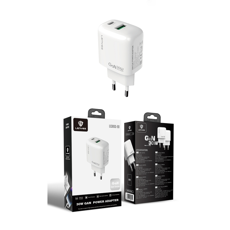 Lenyes LCH93 Type-C ve USB GaN Teknolojili PD Hızlı Şarj Özellikli Şarj Başlığı 30W - 8
