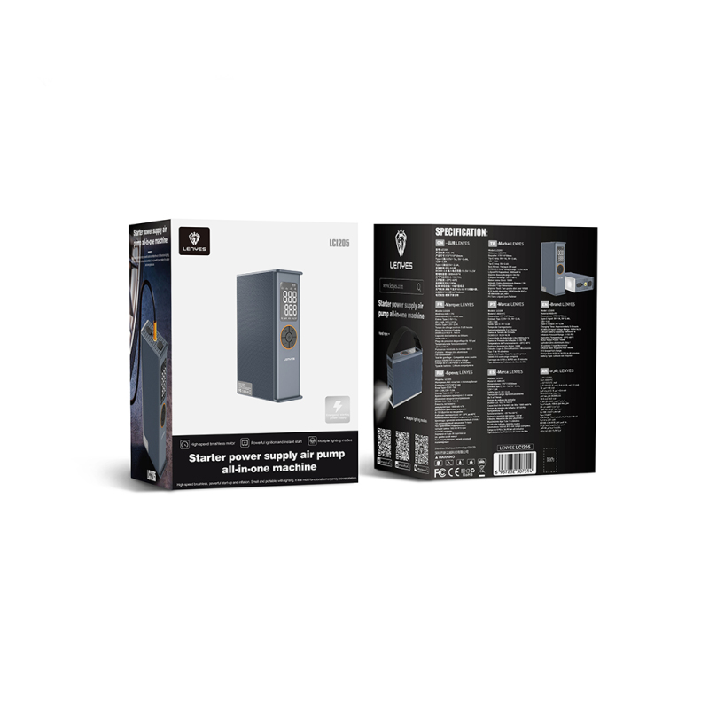 Lenyes LCI205 LED Işıklı Araç Akü Acil Durum Takviye Güç Kaynağı ve Hava Kompresörü 12V 100W 7200mAh - 8