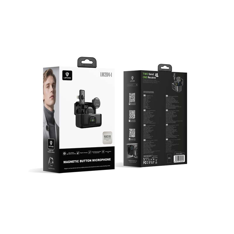 Lenyes LM204-L Type-C Şarj Portlu Akıllı Gürültü Engelleyicili Lightning Bağlantılı Kablosuz Yaka Mikrofonu - 4
