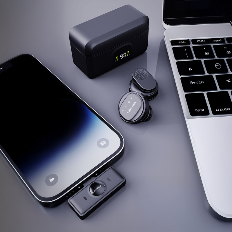 Lenyes LM204-L Type-C Şarj Portlu Akıllı Gürültü Engelleyicili Lightning Bağlantılı Kablosuz Yaka Mikrofonu - 7