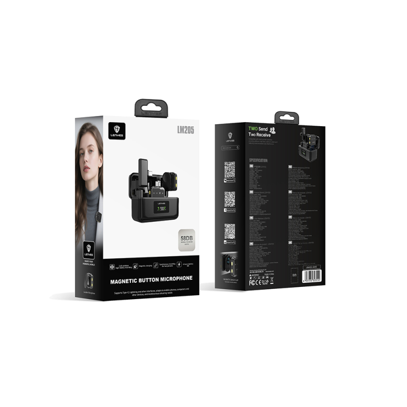 Lenyes LM205 2in1 Type-C Şarj Portlu Yapay Zeka Gürültü Engelleyicili Type-C ve Lightning Bağlantılı Kablosuz Yaka Mikrofonu - 6