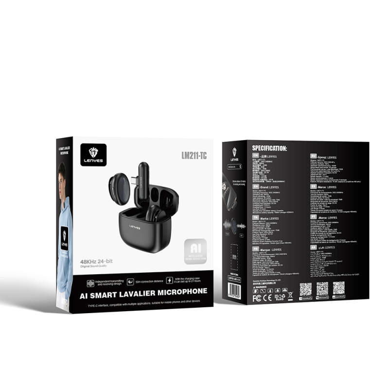 Lenyes LM211-TC Yapay Zeka Destekli Type-C Portlu Kablosuz Yaka Mikrofonu - 8