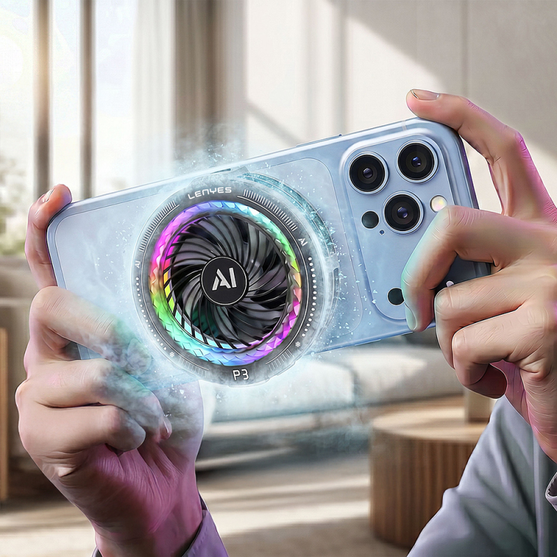 Lenyes LPC205 Smart Temperature Controlled Adaptive AI Mode RGB Illuminated Aluminum Phone Cooling Fan - 2