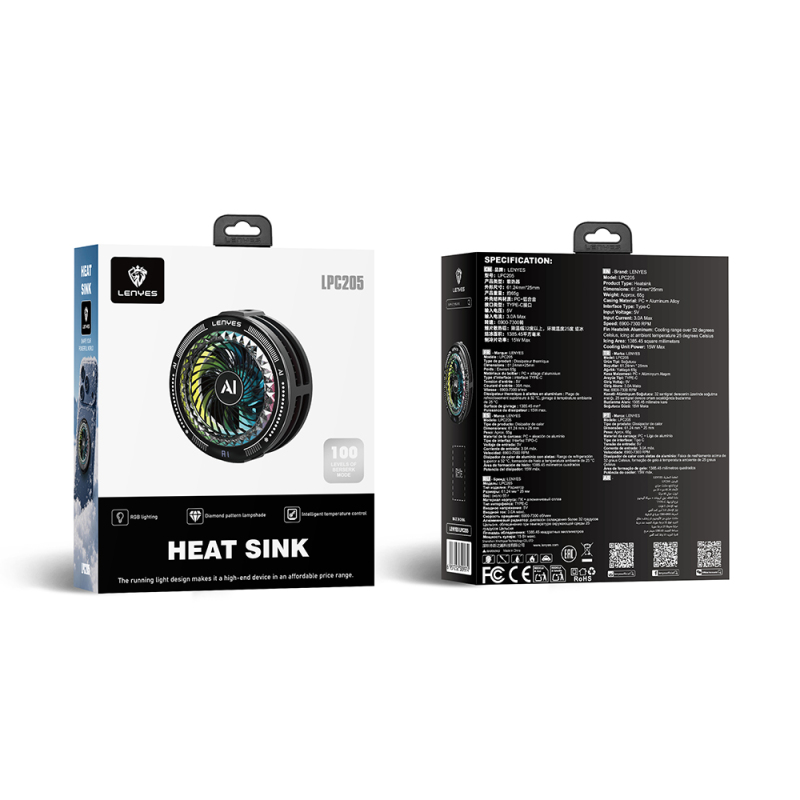 Lenyes LPC205 Smart Temperature Controlled Adaptive AI Mode RGB Illuminated Aluminum Phone Cooling Fan - 7