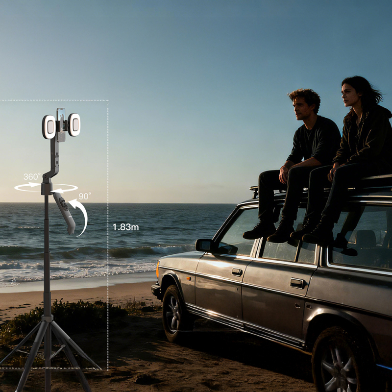 Lenyes LPH119 AI-Powered Fill Light Remote Controlled 360 Degree Rotating Selfie Stick and Tripod - 5