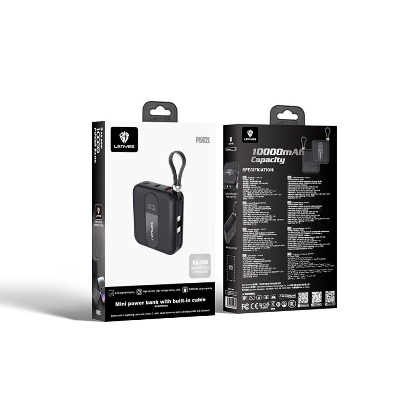 Lenyes P562L Digital LED Display Powerbank with Type-C and Lightning Cables, 22.5W, 10000mAh - 8