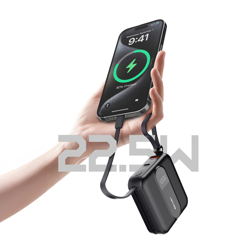 Lenyes P562L Digital LED Display Powerbank with Type-C and Lightning Cables, 22.5W, 10000mAh - 6
