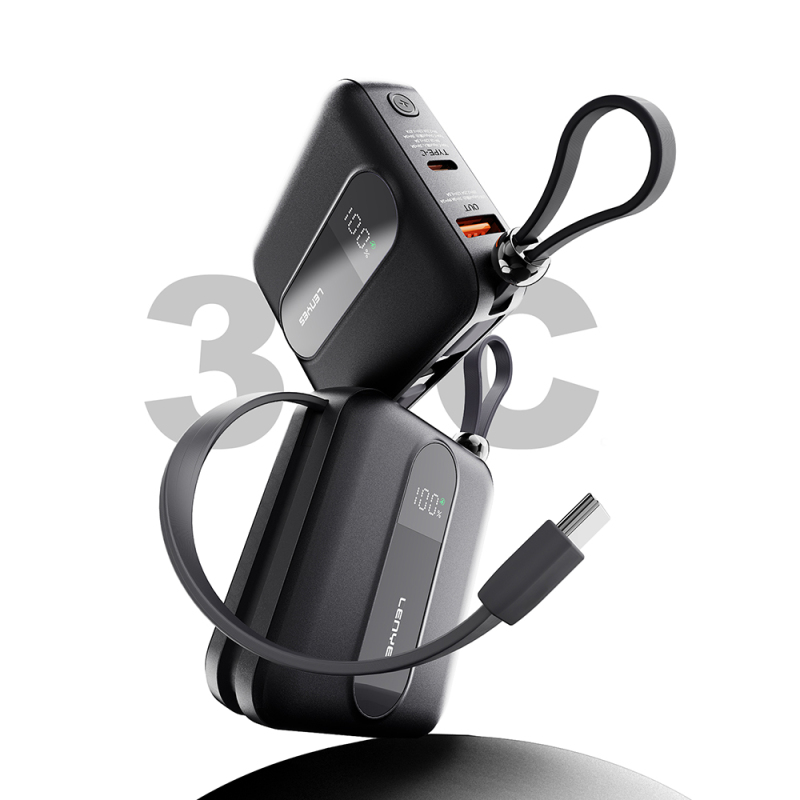 Lenyes P562L Dijital LED Göstergeli Type-C ve Lightning Kablolu Powerbank 22.5W 10000mAh - 3