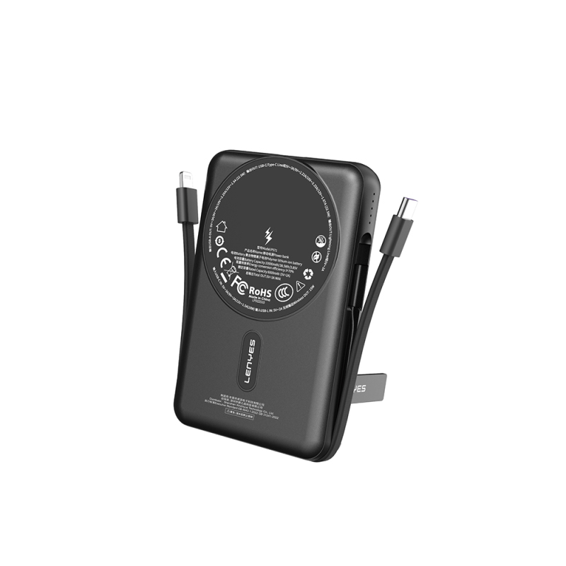 Lenyes P571 PD 22.5W Stand Powerbank with M-safe Charging, Type-C and Lightning Cables, 15W 10000mAh - 2