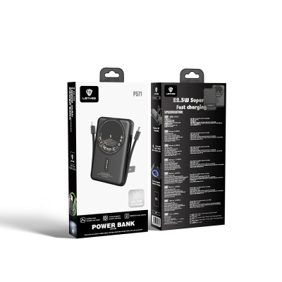 Lenyes P571 PD 22.5W Stand Powerbank with M-safe Charging, Type-C and Lightning Cables, 15W 10000mAh - 6