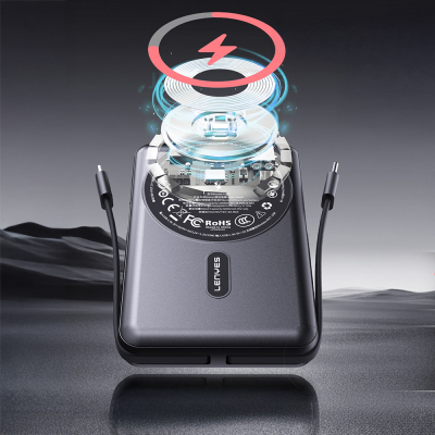 Lenyes P571 PD 22.5W Stand Powerbank with M-safe Charging, Type-C and Lightning Cables, 15W 10000mAh - 3